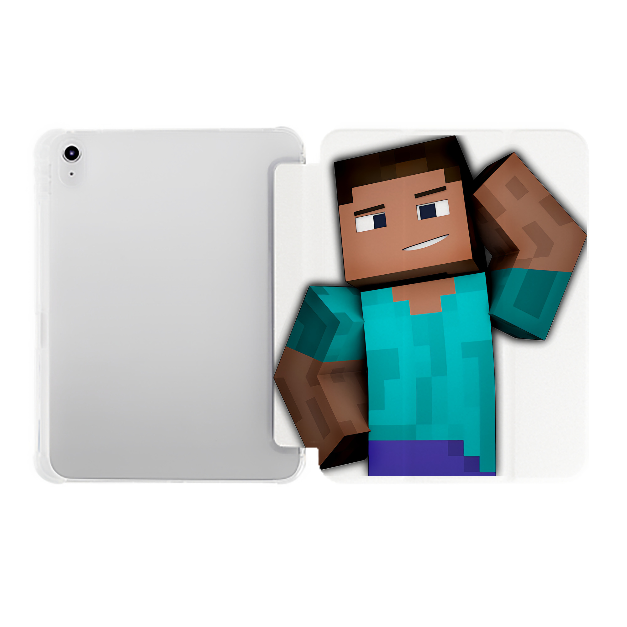 （画像用） マインクラフト ブロックの世界 Minecraft MC Block world IPad ケース ペン収納付き 三つ折りスタンド PUレザー×シリコン 対応機種9.5/10.5/10.9インチ